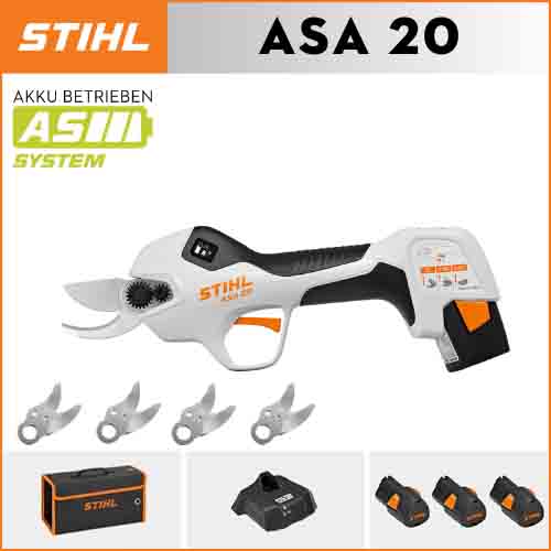 STIHL ASA20*1, liitiumaku*3, hoiukarp*1, lõikepea*5, laadija*1